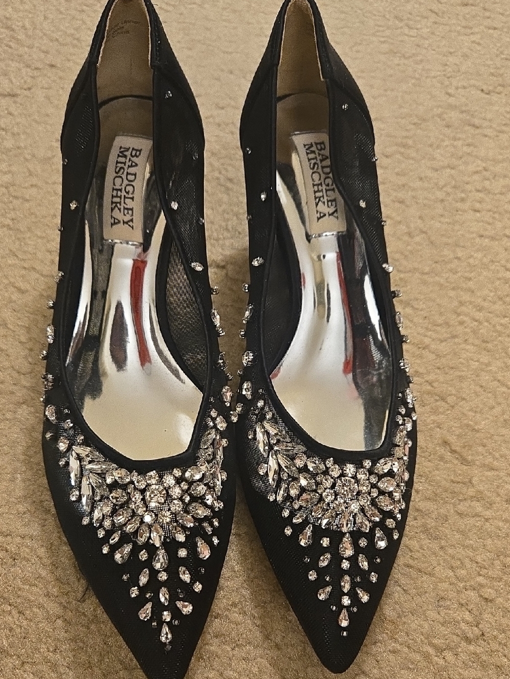 Badgley Mischka Black Crystal Embellished Pointed Flats